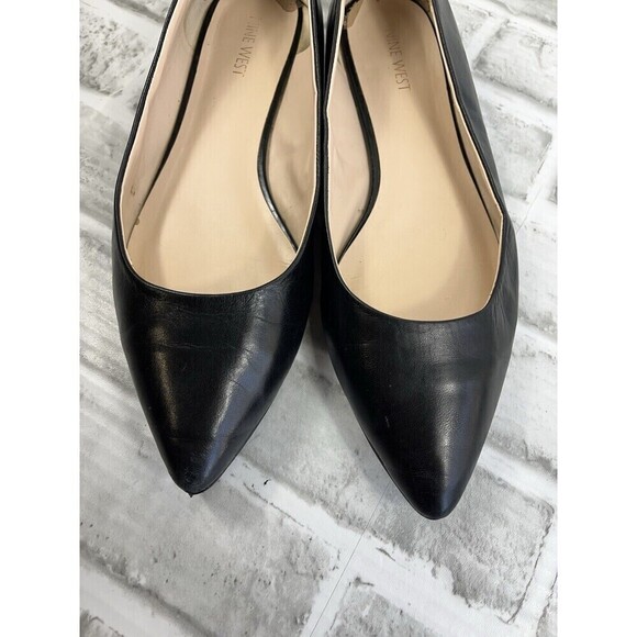 Nine West NWONLEE Women's Size 9.5 Black Leather Flat Pointed Toe Classic Shoes - Picture 8 of 12